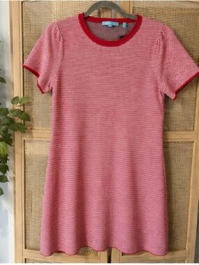 Draper James Pink Textured Knit Shift Dress Red Trim Size Small